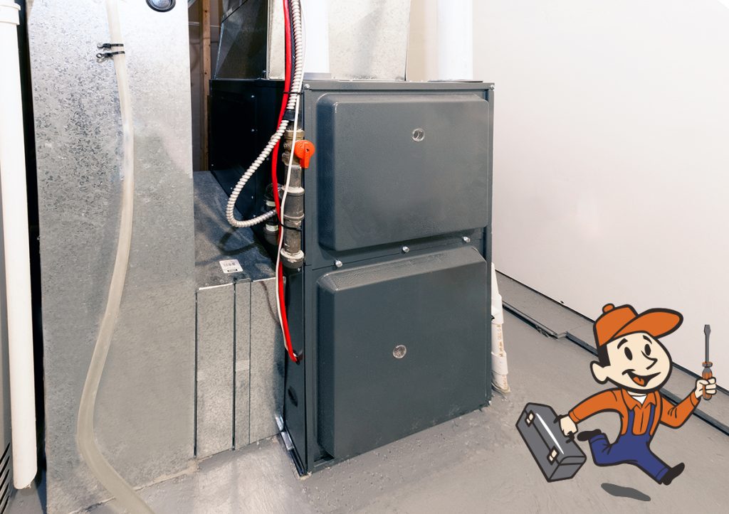 A clean, well-lit basement showing a high-efficiency furnace