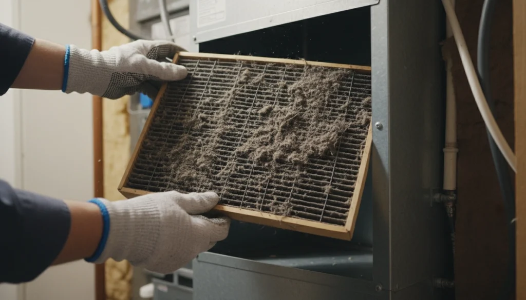 Dirty air filter restricting airflow and heat pump efficiency