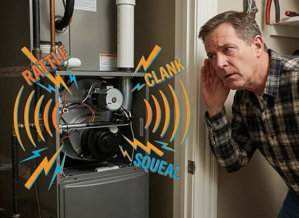 A homeowner hearing loud noises from his furnace.