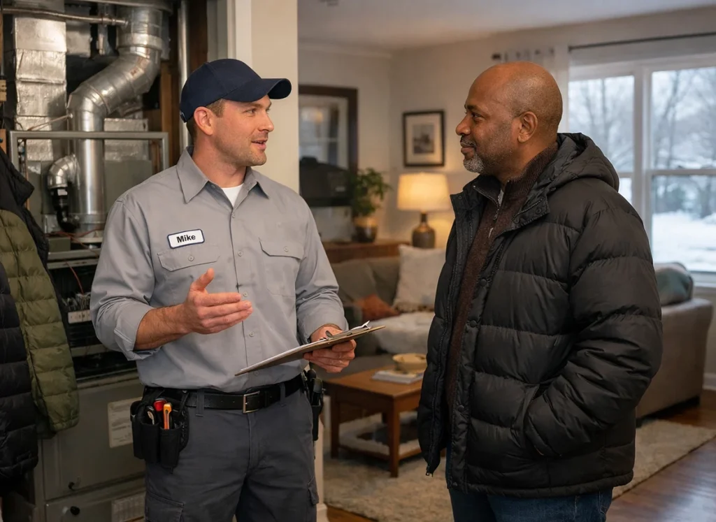 HVAC technician discussing reliable heating during Memphis cold snap