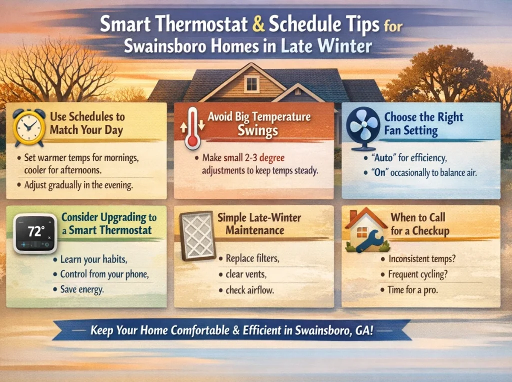 Info graphic of tips for Swain borough homes in late winter