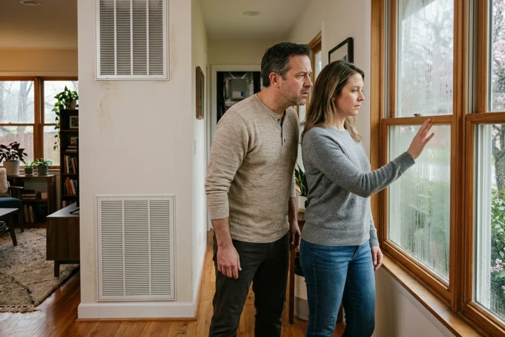Couple noticing hidden indoor humidity signs in Nashville home