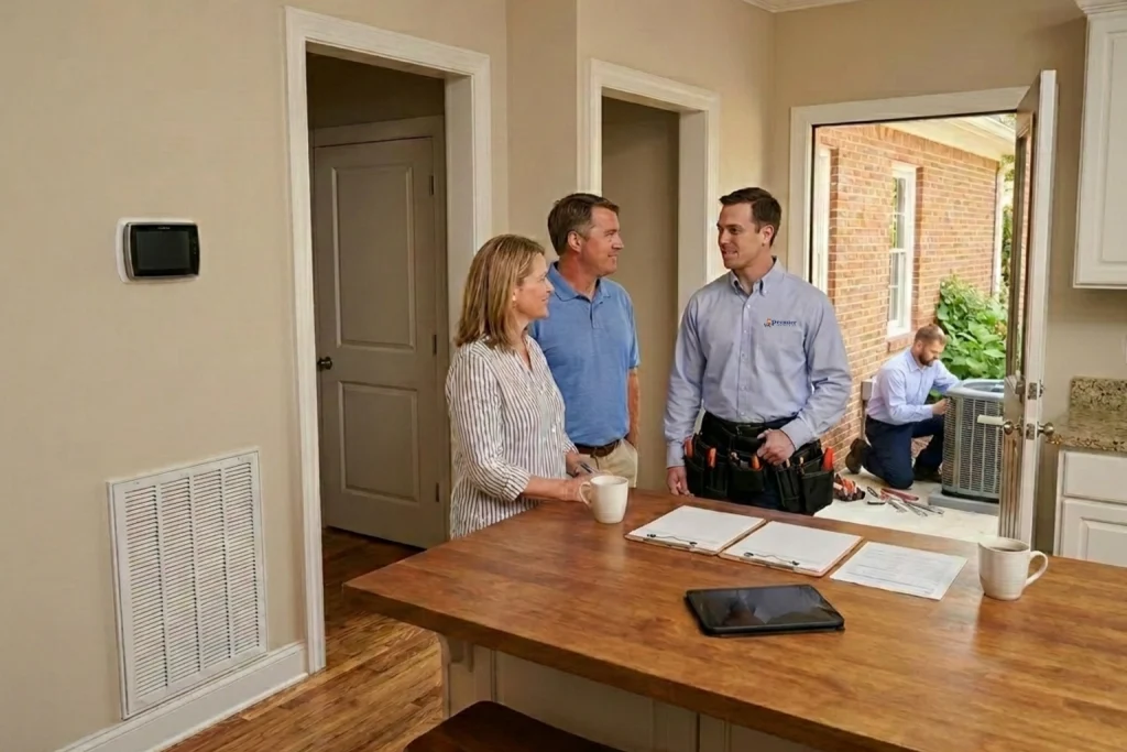 Homeowners preparing for new AC installation in Sandersville