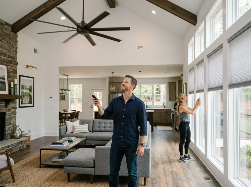 A Conyers GA couple are keeping their energy bills down by using a fan and lowering shades.