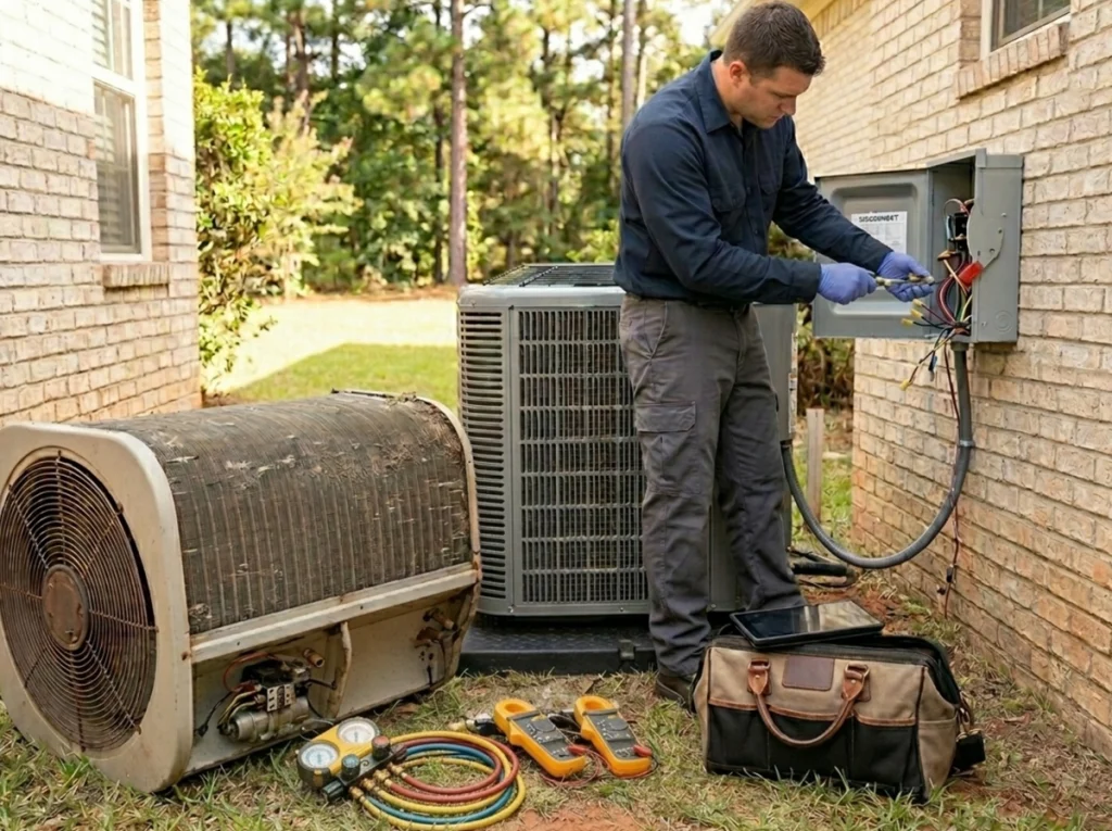 A new ac unit being installed.