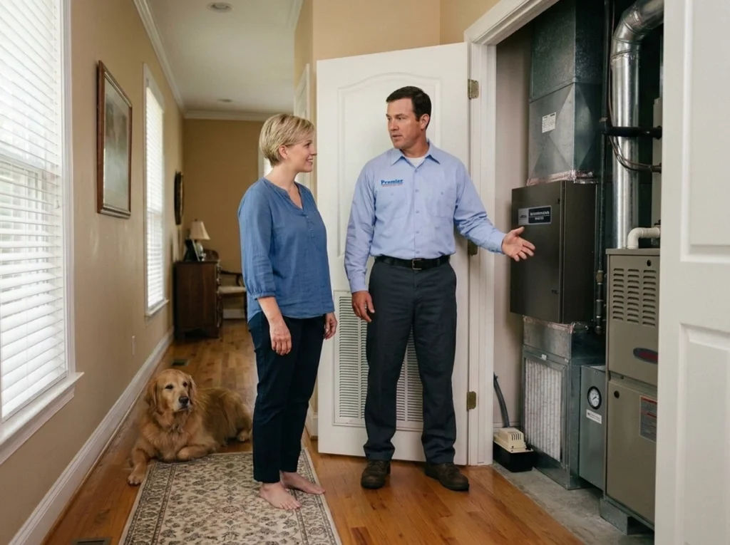Dublin homeowner learning how whole-home air purification improves summer indoor air