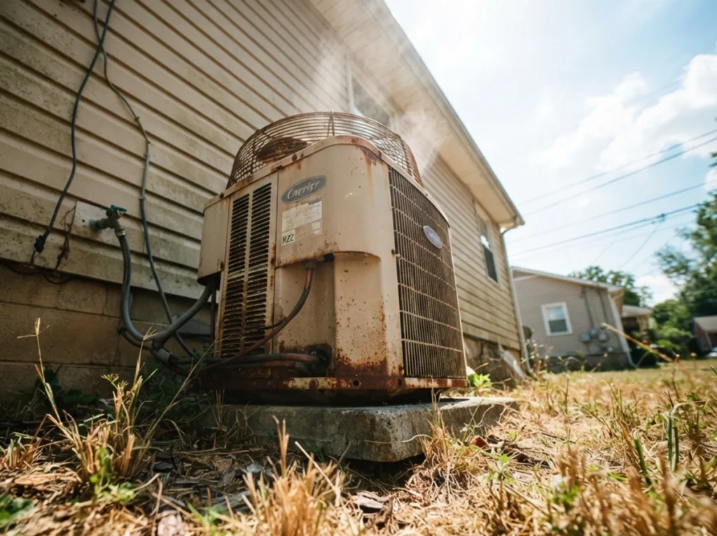 An image of an old overheating AC unit inside the Nashville home.