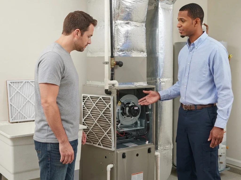Maysville homeowner learning what a professional HVAC tune-up includes