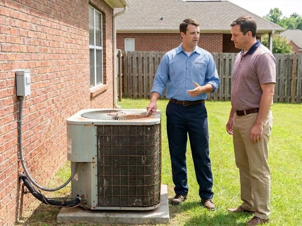 Conyers homeowner discussing HVAC replacement before system failure.